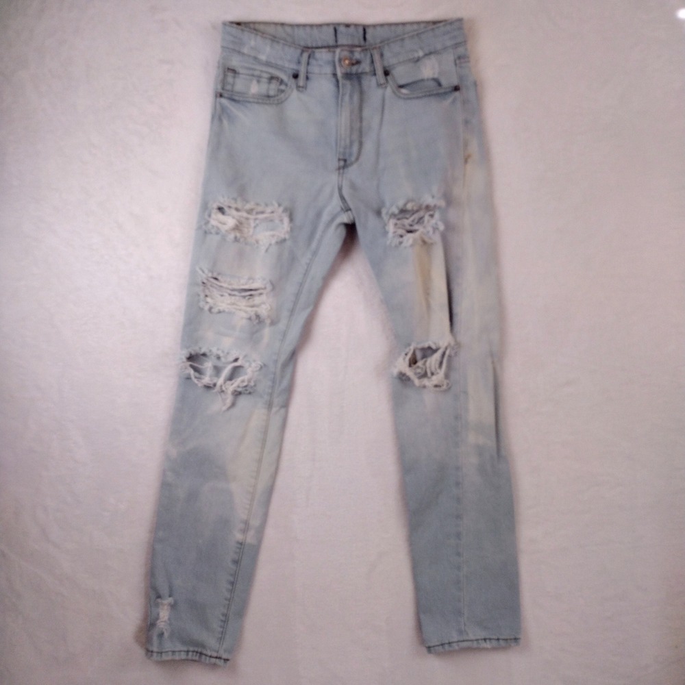 Forever 21 Los Angeles Mens Light Wash Distressed Slim‎ Fit Denim Jeans 30x30